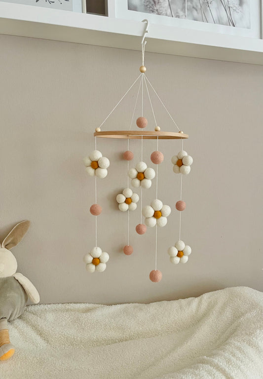 Baby Mobile Filz Blumen | Handgefertigt | Boho Deko fürs Kinderzimmer
